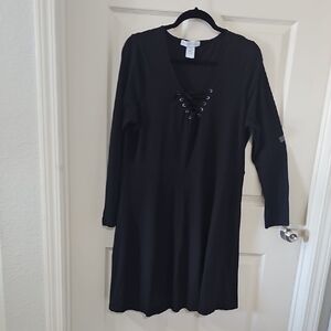 Planet Gold Black Long Sleeve Lace-Up Dress